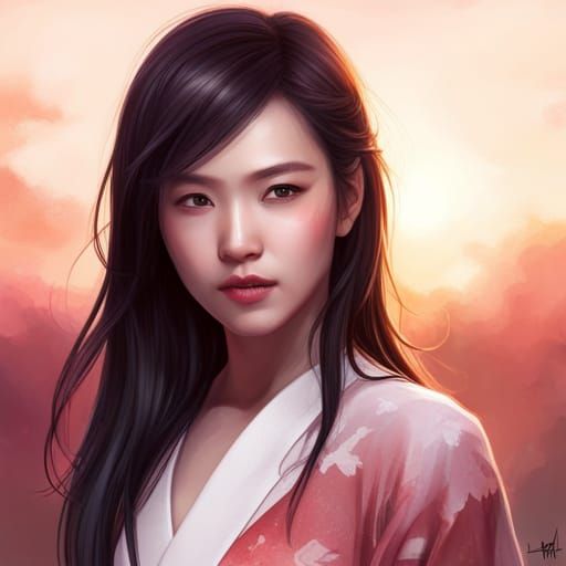 Asian Girl in Silk Kimono: Detailed Portrait