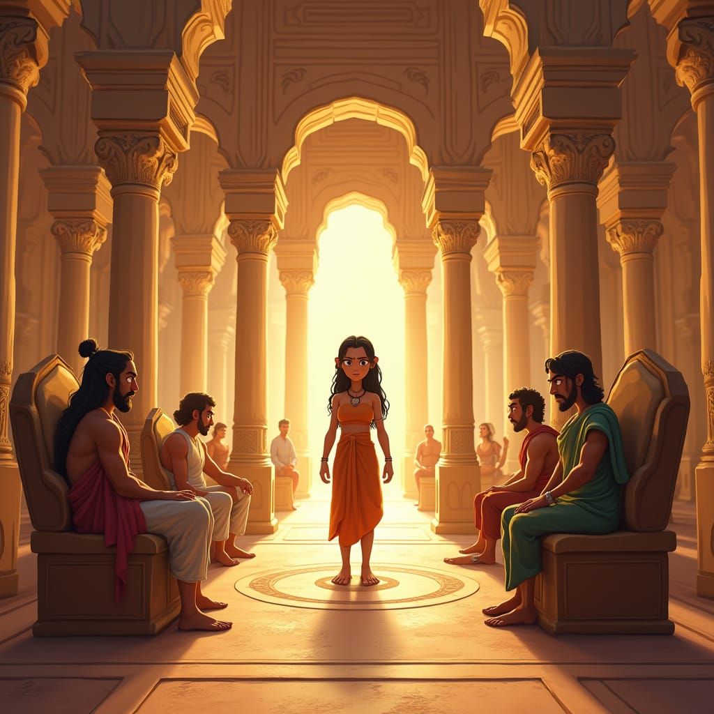 Epic Indian Courtyard Scene in Unique Cinematic Cartoon Styl...