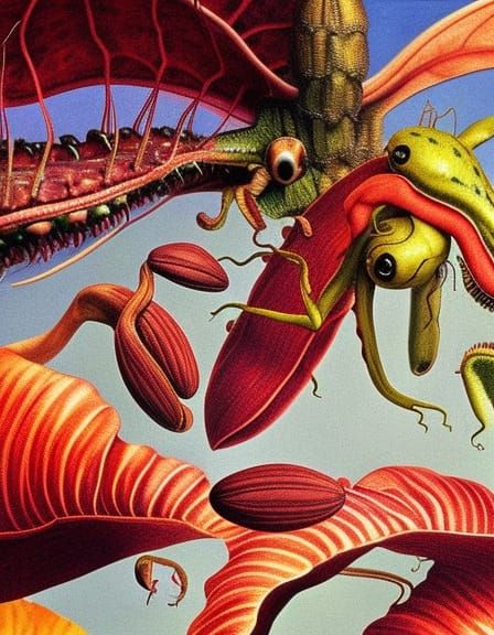 Botanical Illustration of Fantastic Creatures and Venus Flyt...