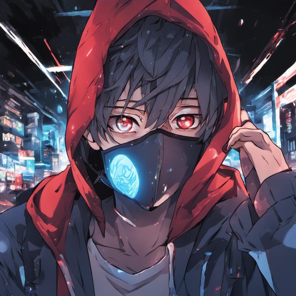 Teenage Boy's Glowing Selfie in Anime Style