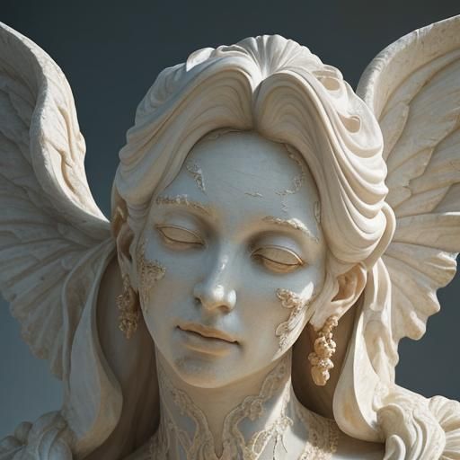 Baroque Plaster Sculpture: Woman's Face in Gold Light