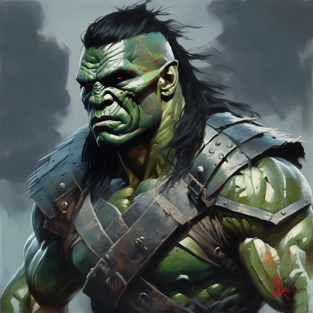 Sinister Orc Warrior Portrait in Oil Painting Style