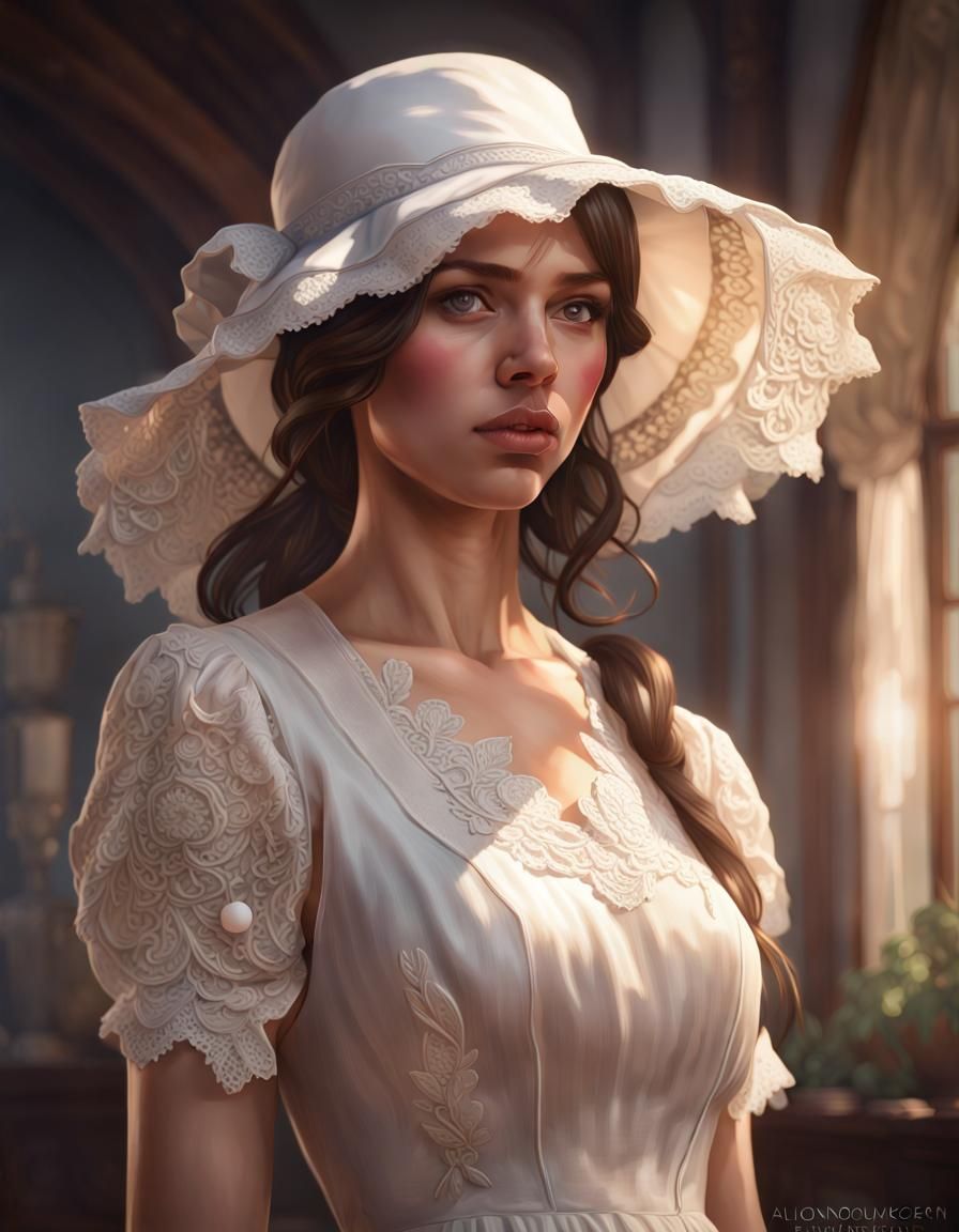 Girl in Lace Dress, Hyperdetailed Portrait