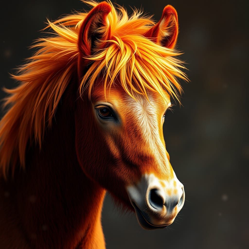 Fiery Red Pony Colt with Wild Mane and Intense Gaze
