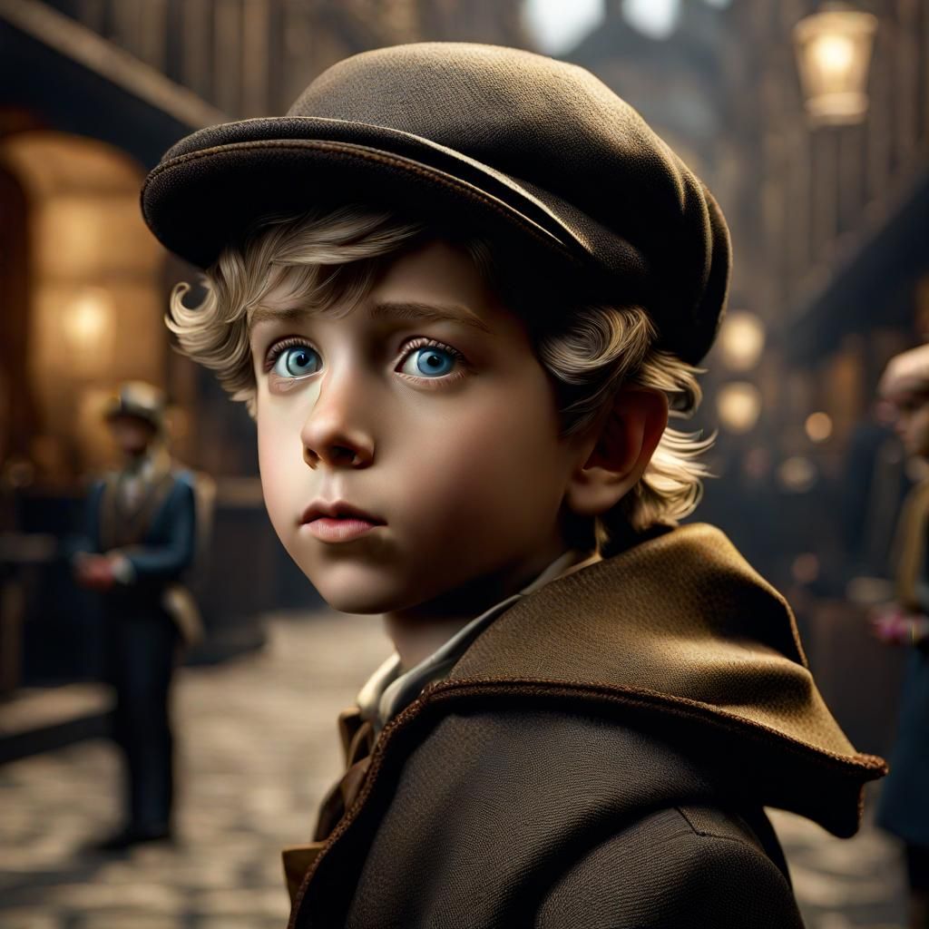 Photorealistic Oliver Twist Portrait with Vivid Colors