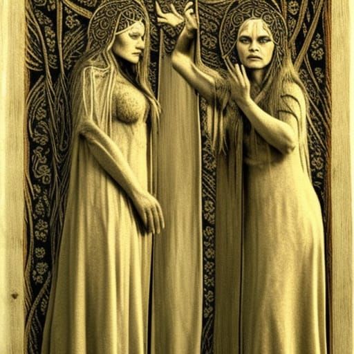 The Norns: Weavers of Fate in Oil Painting Style