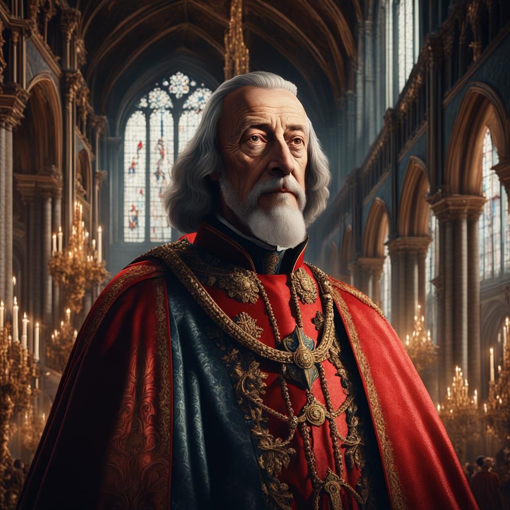 Cardinal Richelieu Portrait in Grand Church, Matte Painting
