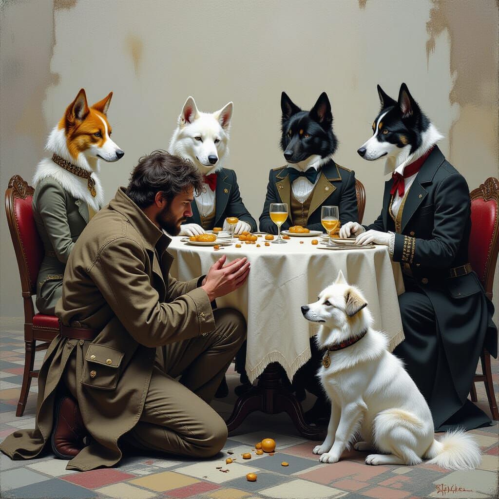 Dystopian Dogs Judge Beggar in Steampunk Setting