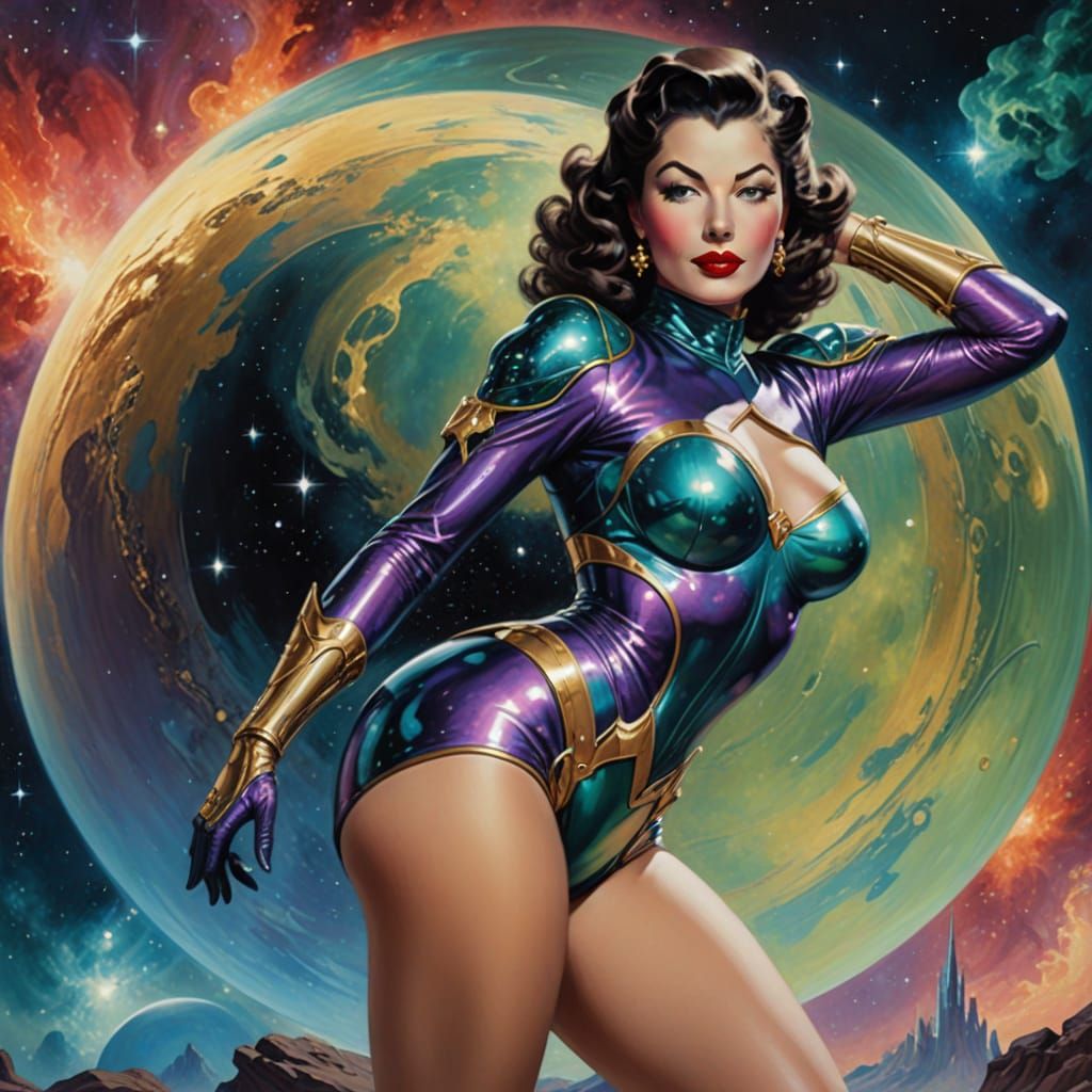 Glamourous Retro SciFi Princess in a 1950s Art Nouveau Style