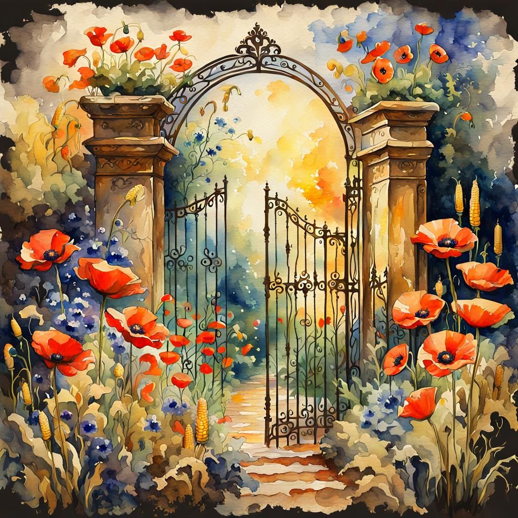 Enchanted Garden Portal in Watercolor Style