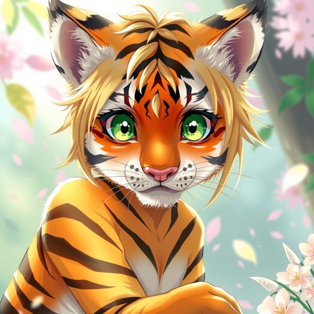 Adorable Anime Tiger Woman in Ethereal Light