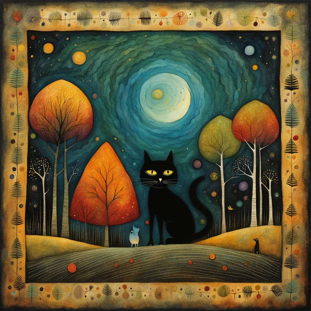 Colorful Cat Art Illustration