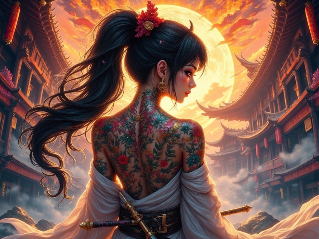 Surreal Samurai Goddess in Ancient Japanese Dojo