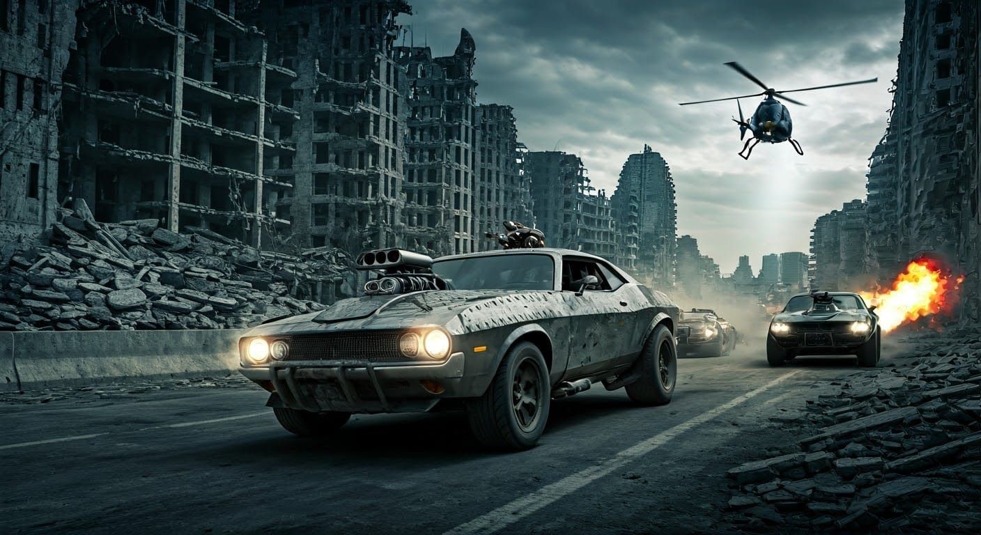 Armored Cars Race Through Post-Apocalyptic City