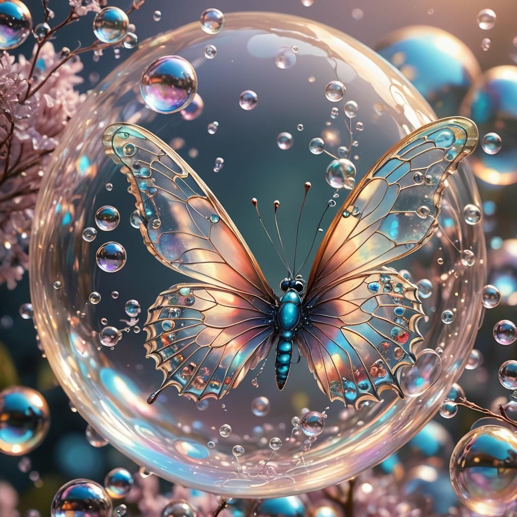Iridescent Bubble Butterfly in Whimsical Land