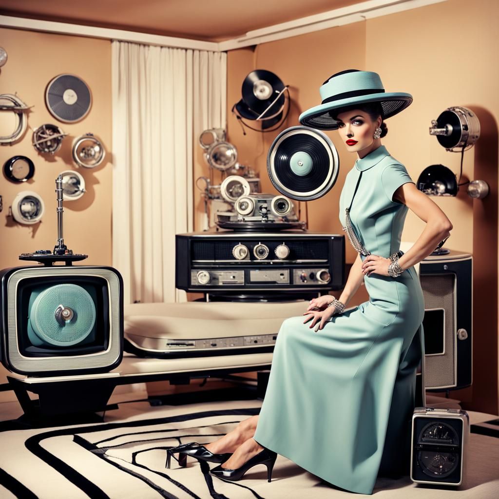 Elegant Woman in Retrofuturistic 1950s Style