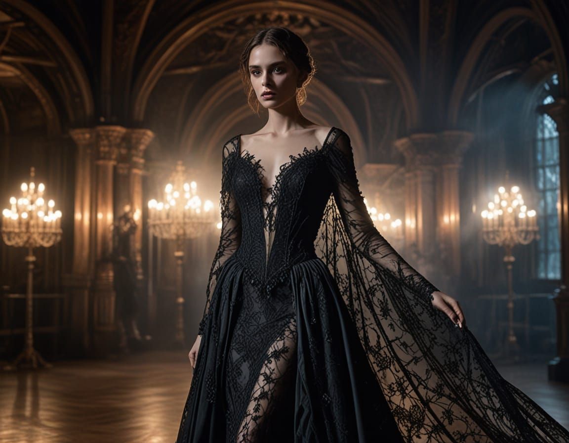 Gothic Spiderweb Gown: High Fashion Editorial Portrait