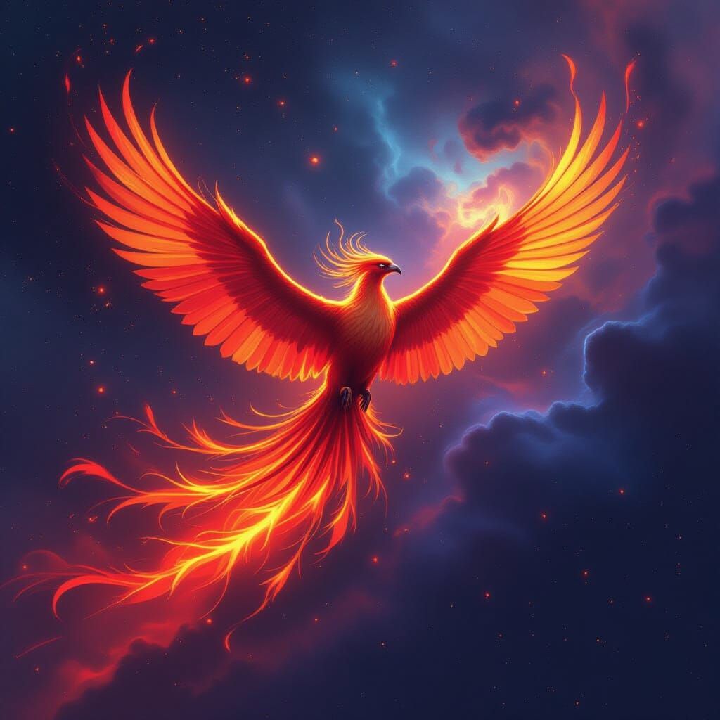 Fiery Phoenix Soaring Through Cosmic Space