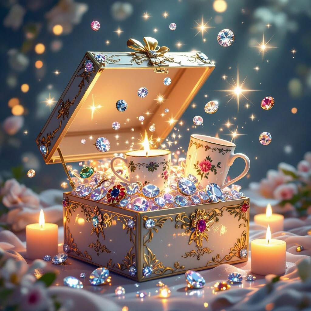 Gift Box With Floating Treasures and Enchanting Light