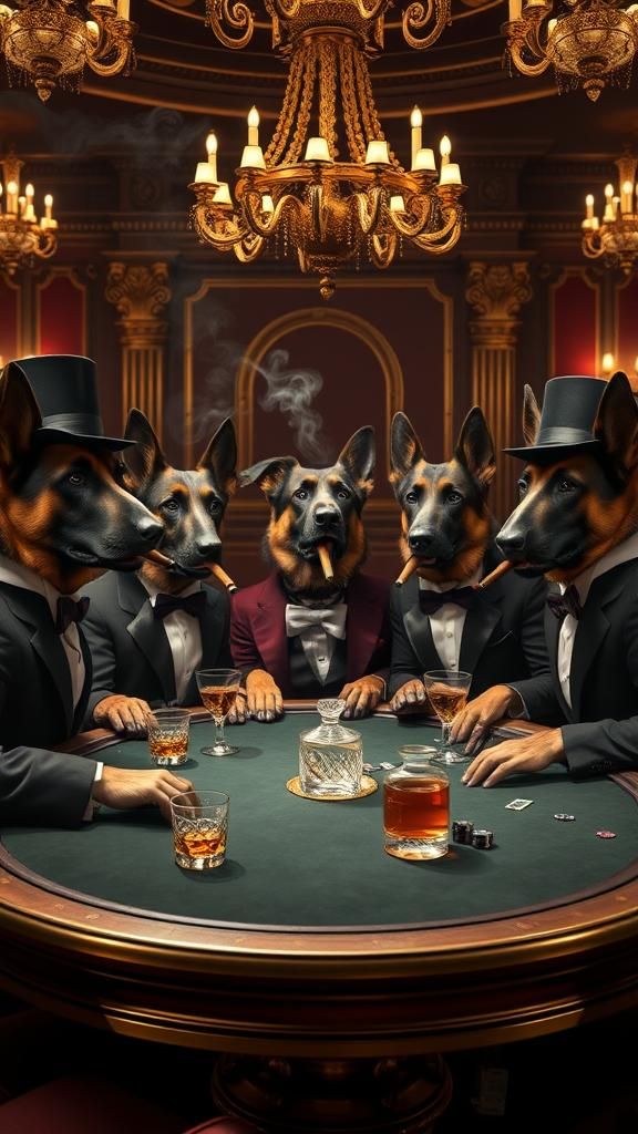 Dogs Playing Poker in Opulent Casino, Digital Art