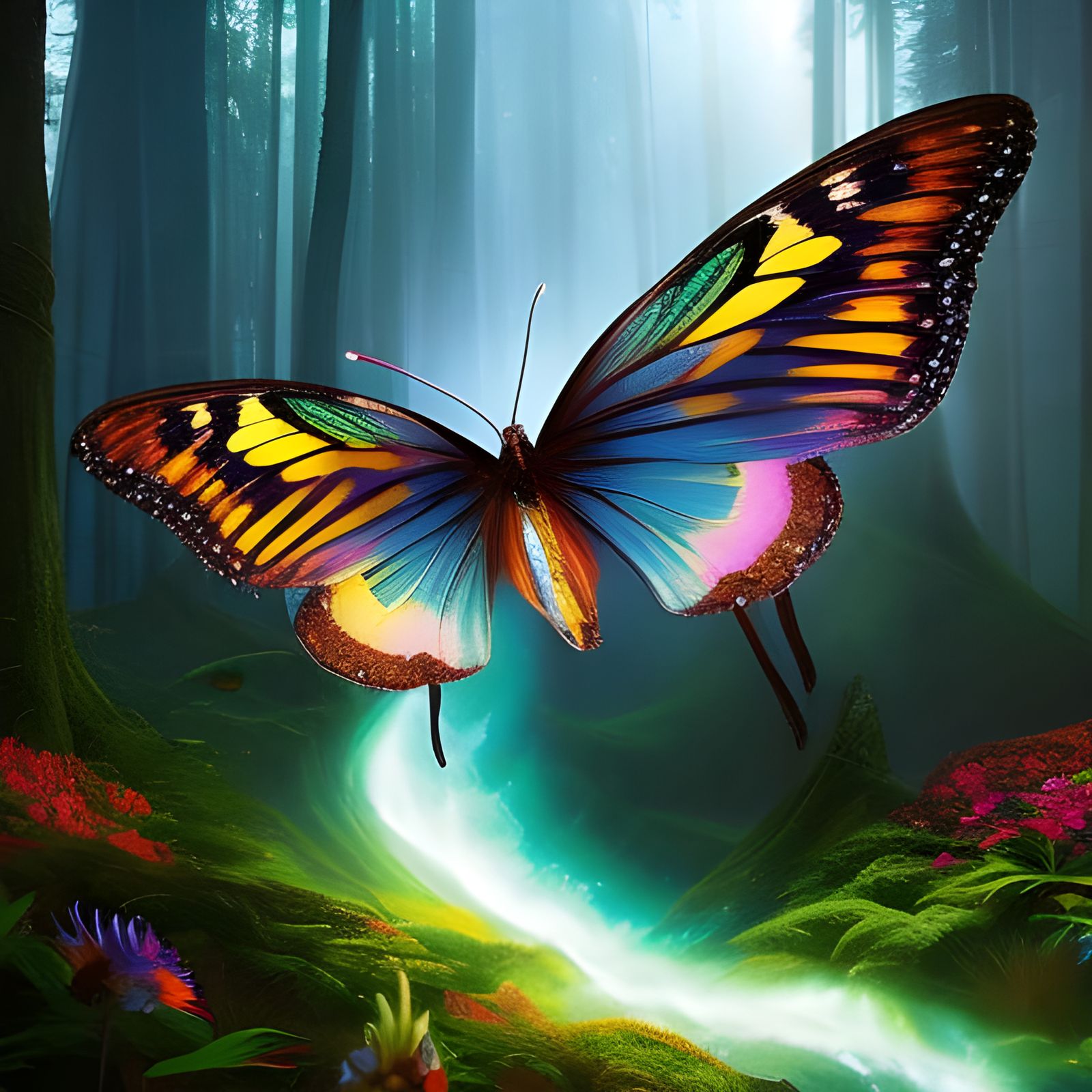 Dystopian Butterfly Ink Painting with Cosmic Fractals