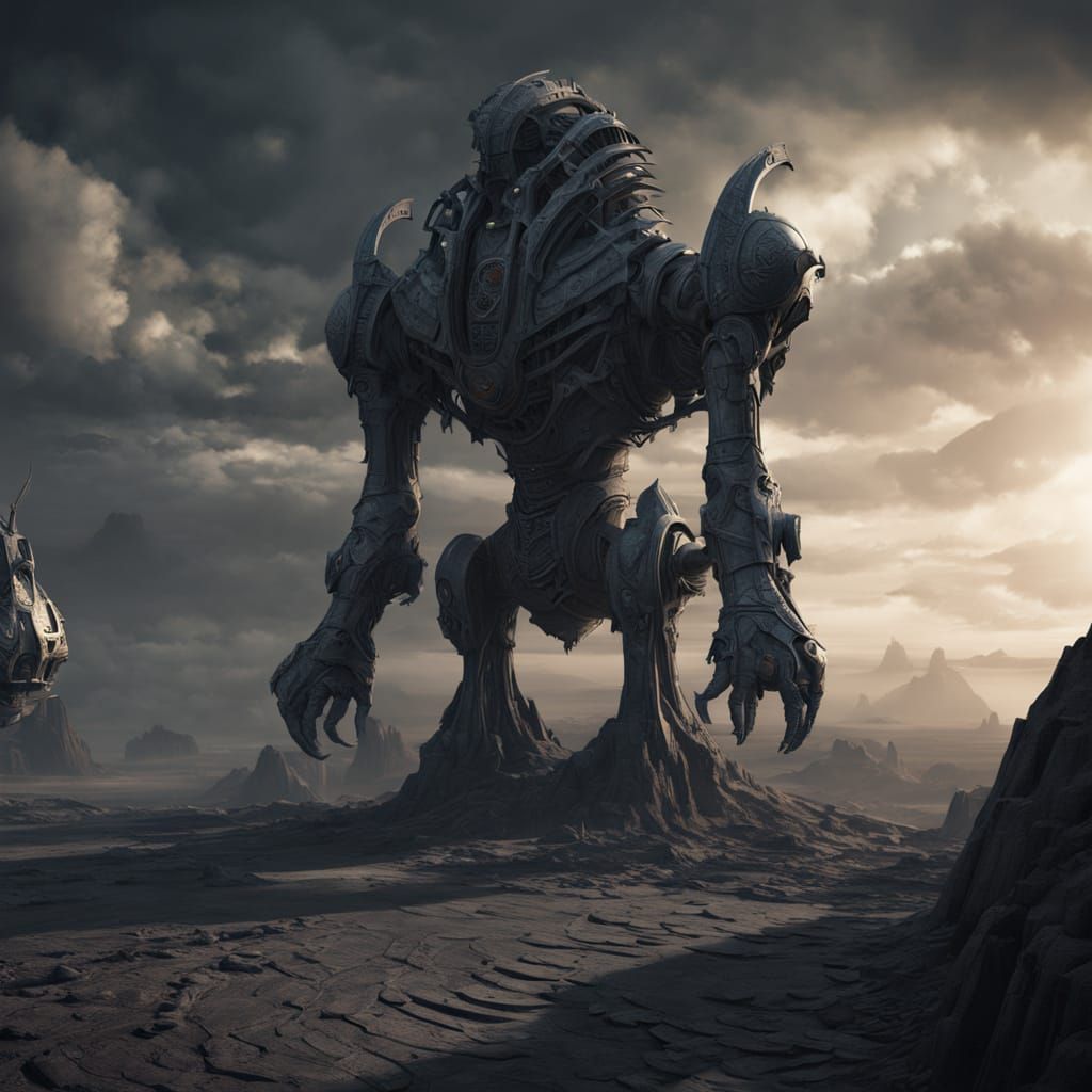 Ancient Automaton Sentinel on Star-Dusted Plain