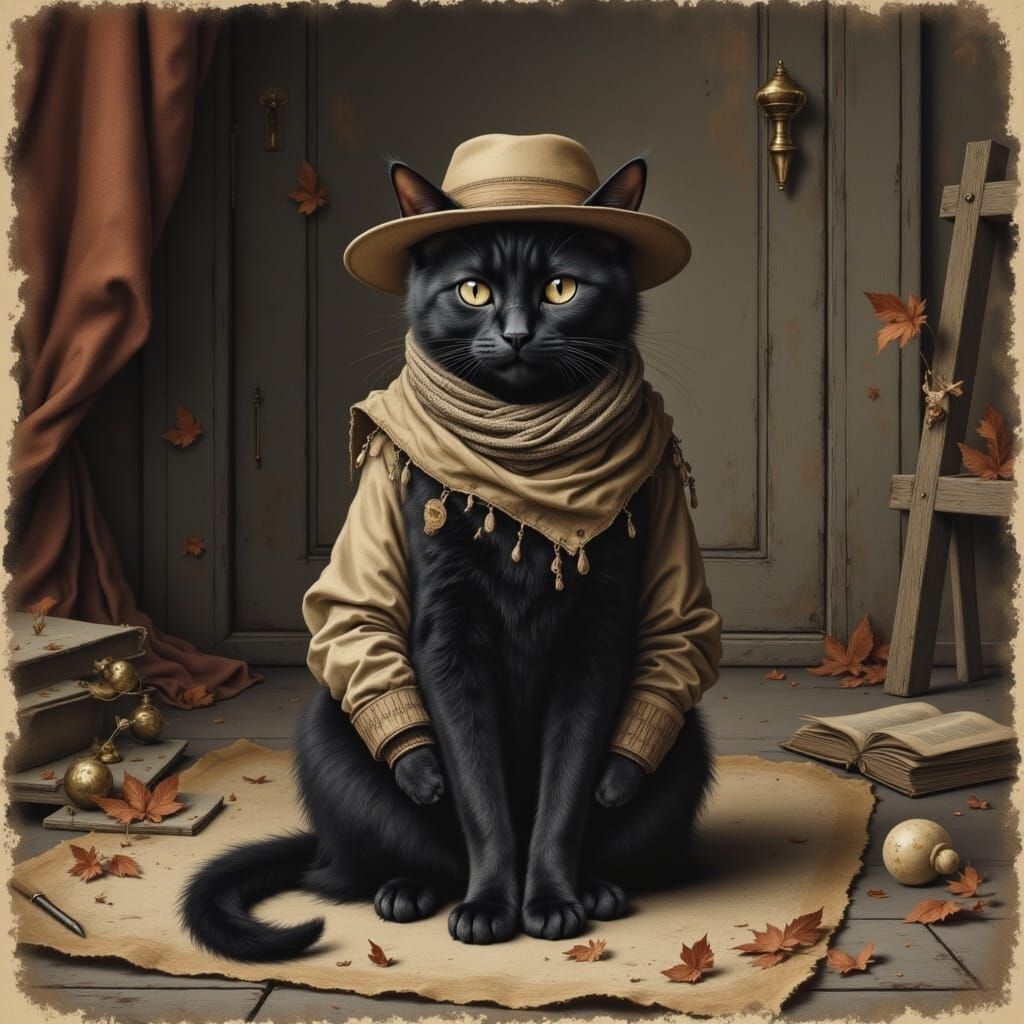 Vintage Cat Portrait in Albrecht Dรผrer Style