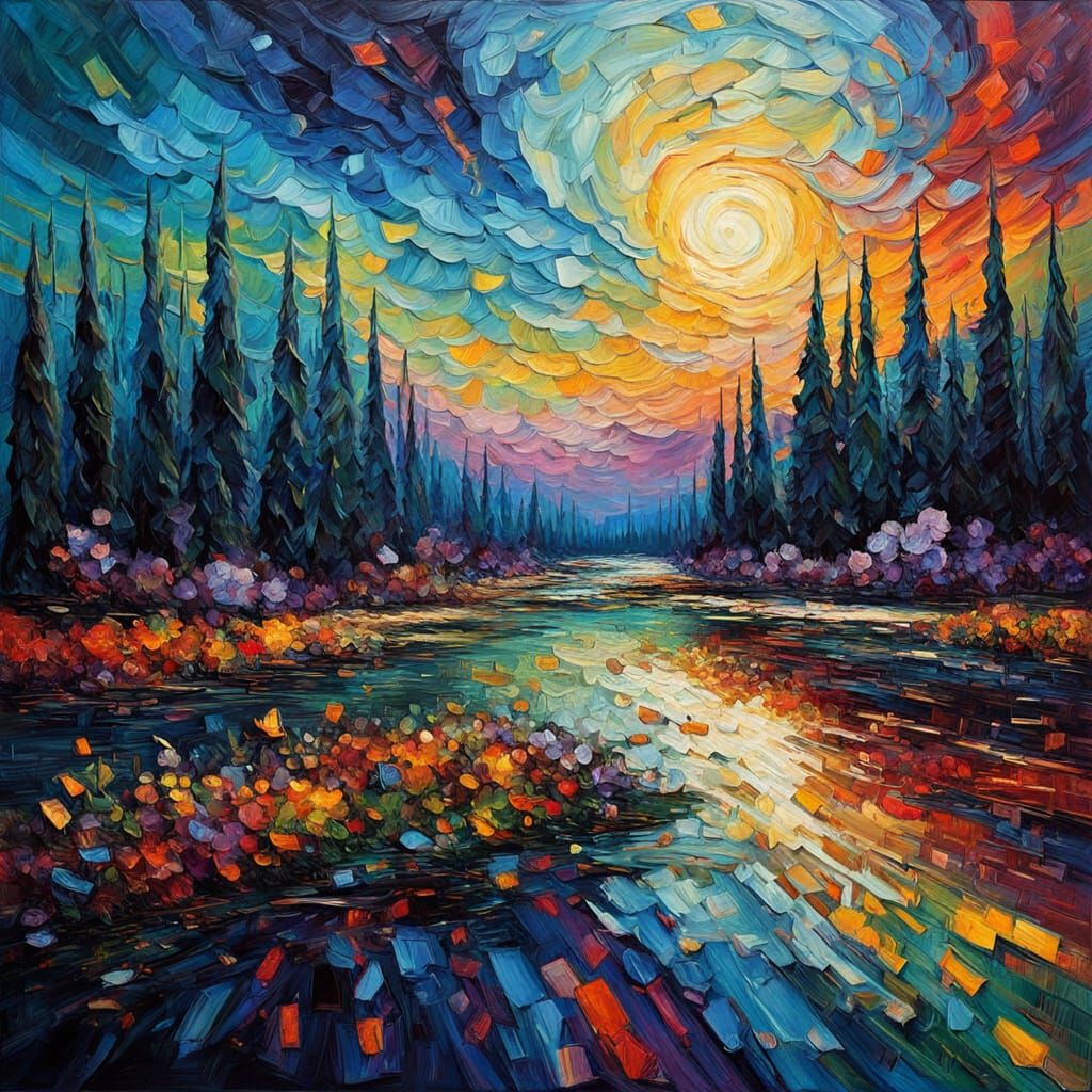 AI Self-Creation in Neo-Impressionist Digital Landscape