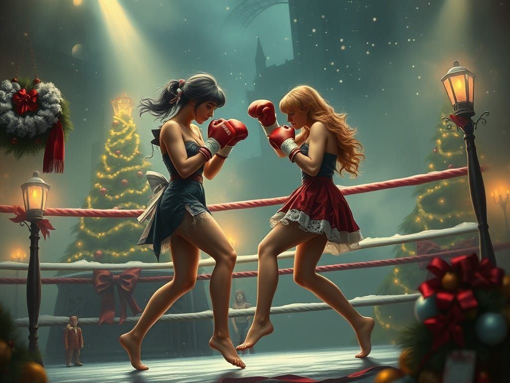 Goth Goddesses Engage in Ethereal Boxing Match on Christmas