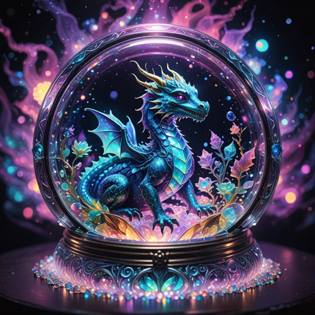 Dreamy Cosmic Baby Dragon in a Glass Jewelry Box
