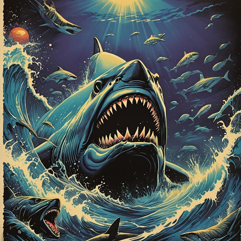 Jaws: A Melty 70s Black Light Poster