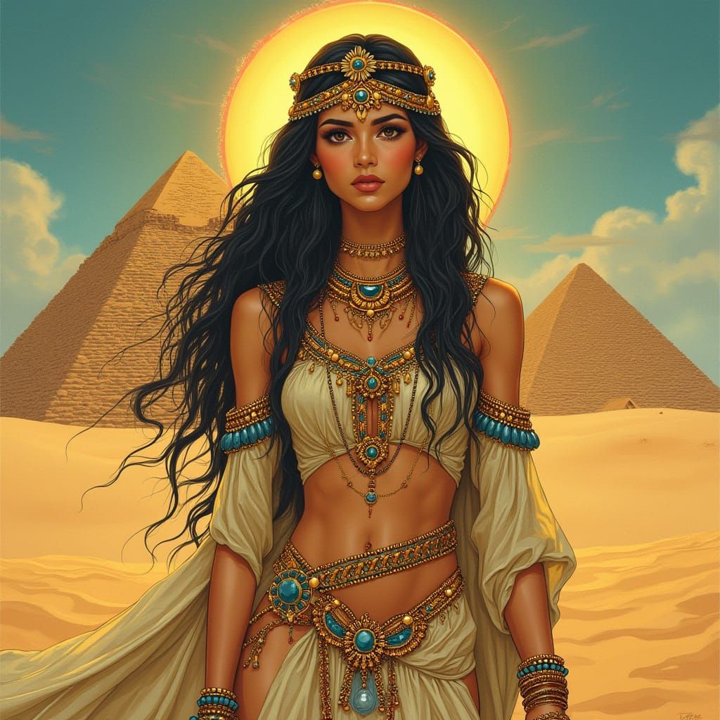 Egyptian Goddess in Mystical Desert Landscape