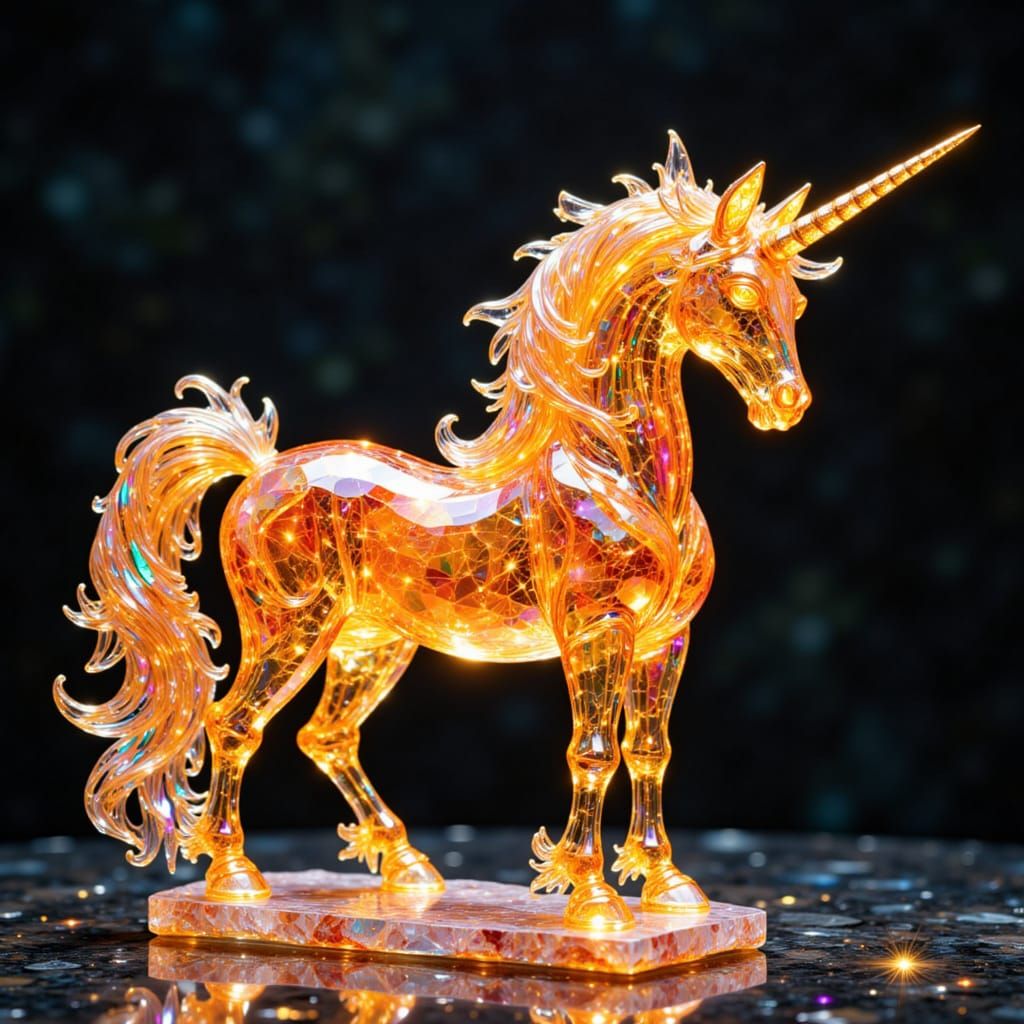 Gem-Glass Unicorn Sculpture with Internal Light