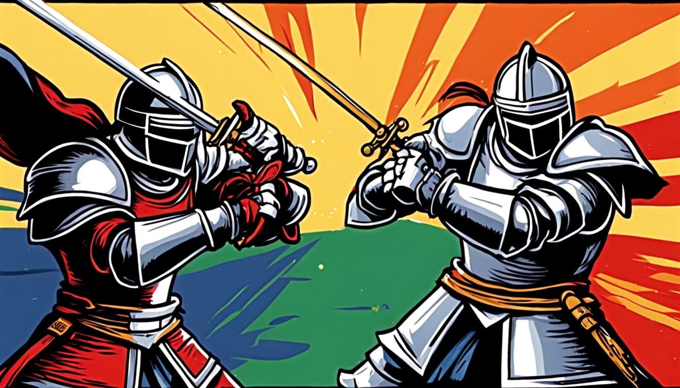 Chivalrous Knights Engage in a Fierce Cartoon Duel