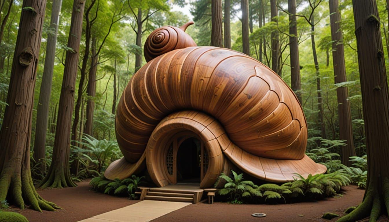 Ghibli-Inspired Redwood Snail Shell Temple