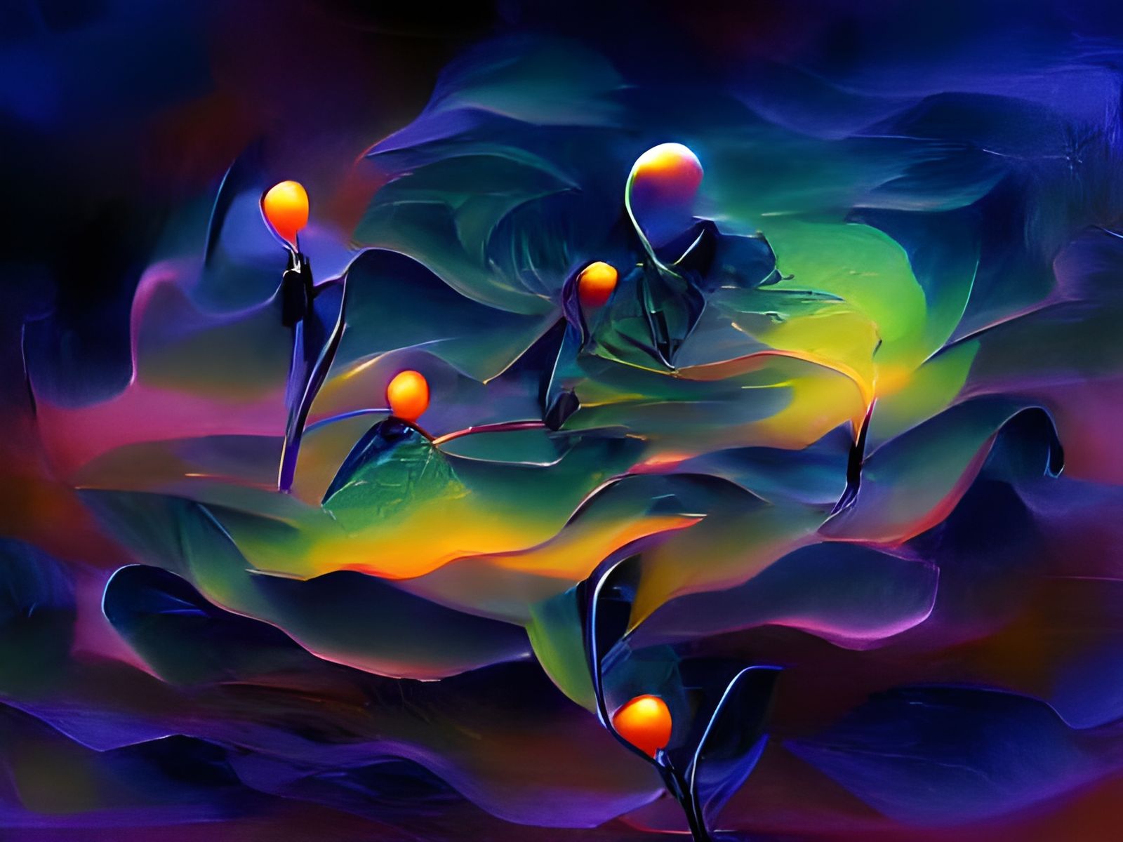 Surreal Neon Landscape with Flickering Lights