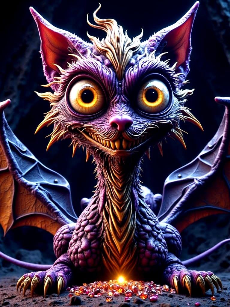 Majestic Cat Dragon with Golden Eyes and Swirling Designs