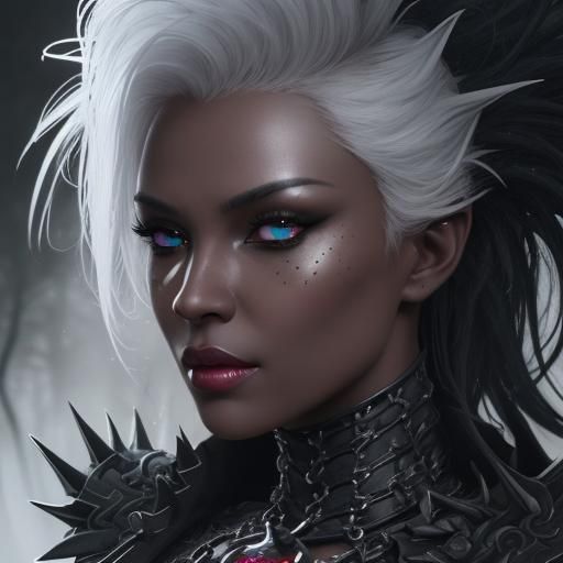 Scandalous Woman with White Hair in Dark Forest
