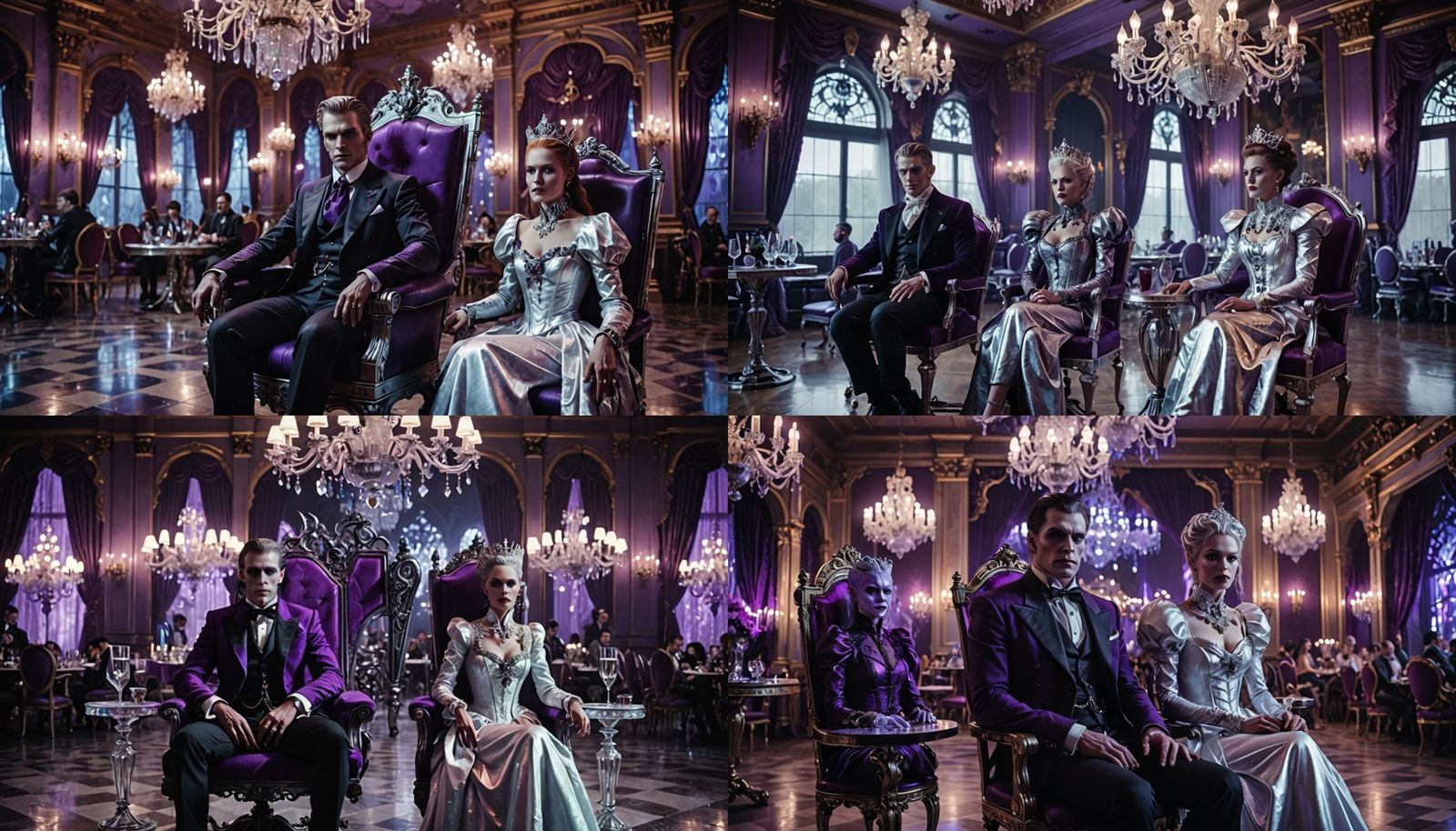 Cyborg Vampire Royalty in a Glass Ballroom
