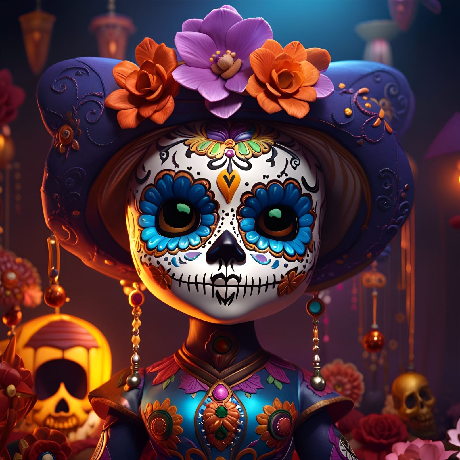 Day of the Dead Cat with Sugar Skull Makeup
