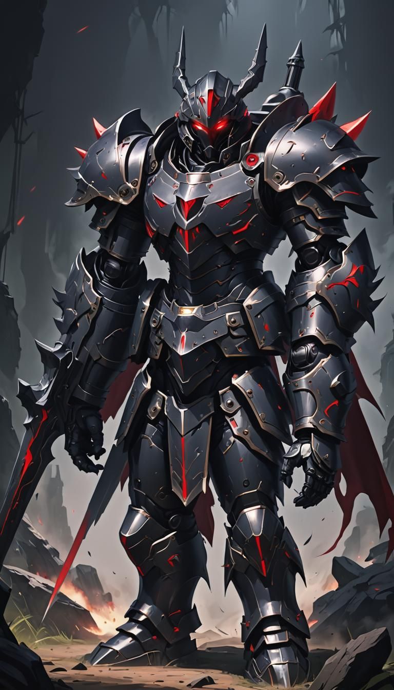 Armored Shadow Figure with Red Eyes, Anime Style