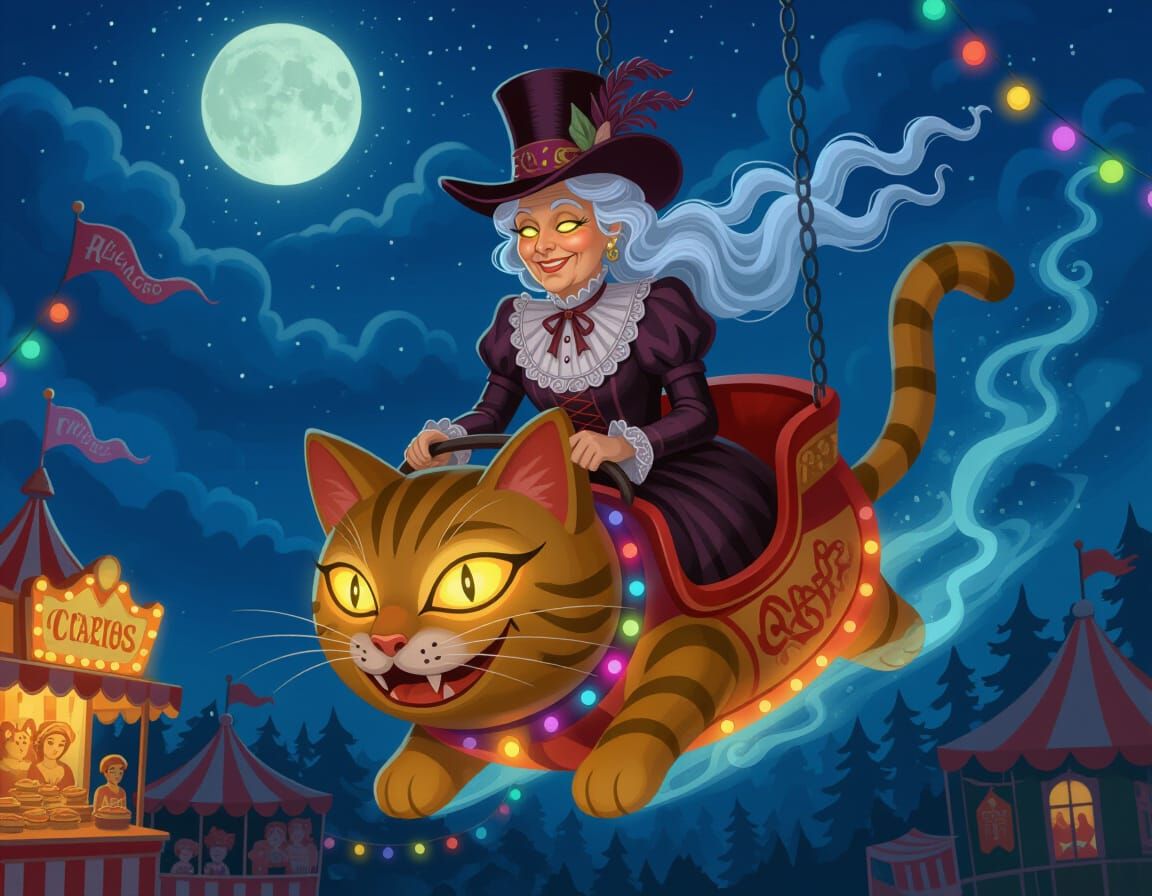 Ethereal Victorian Ghost Rides Carnival Cat