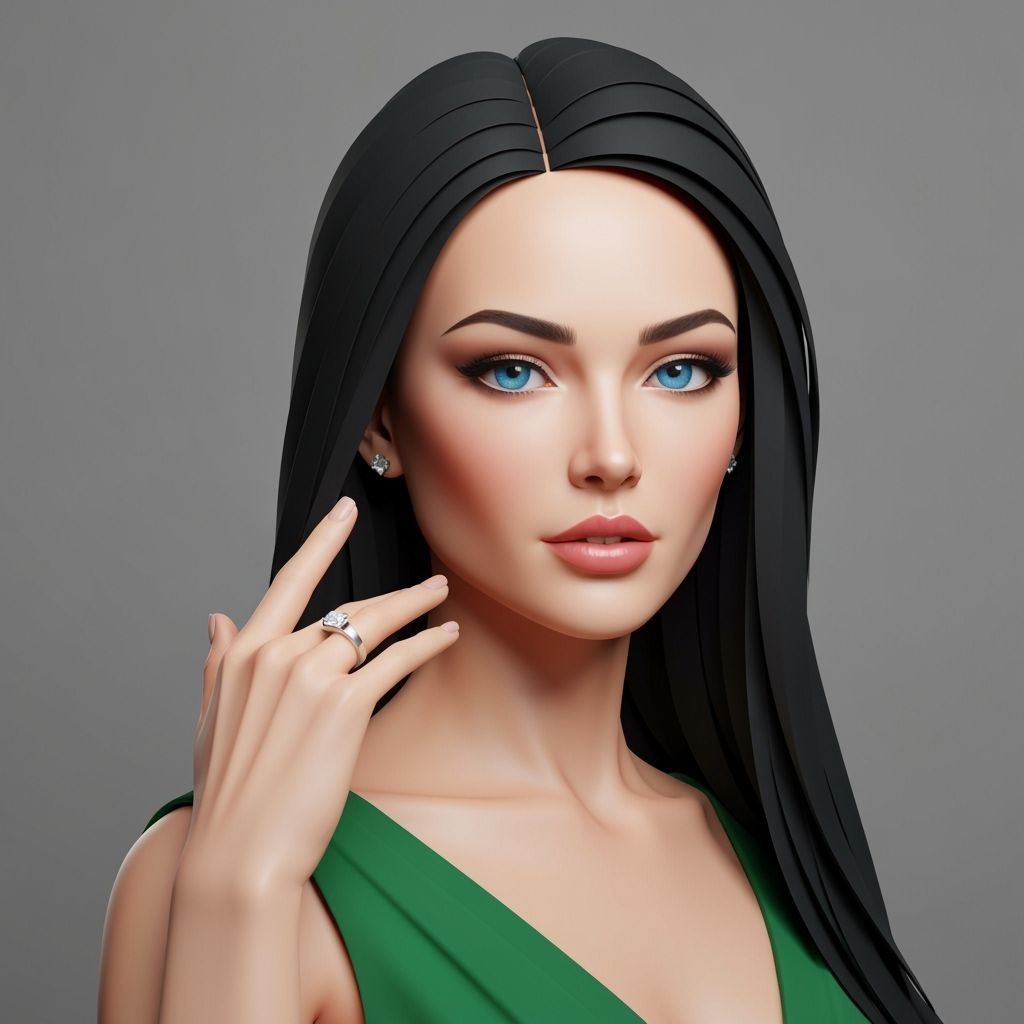 Origami Portrait of a Modern Woman in Green Dress