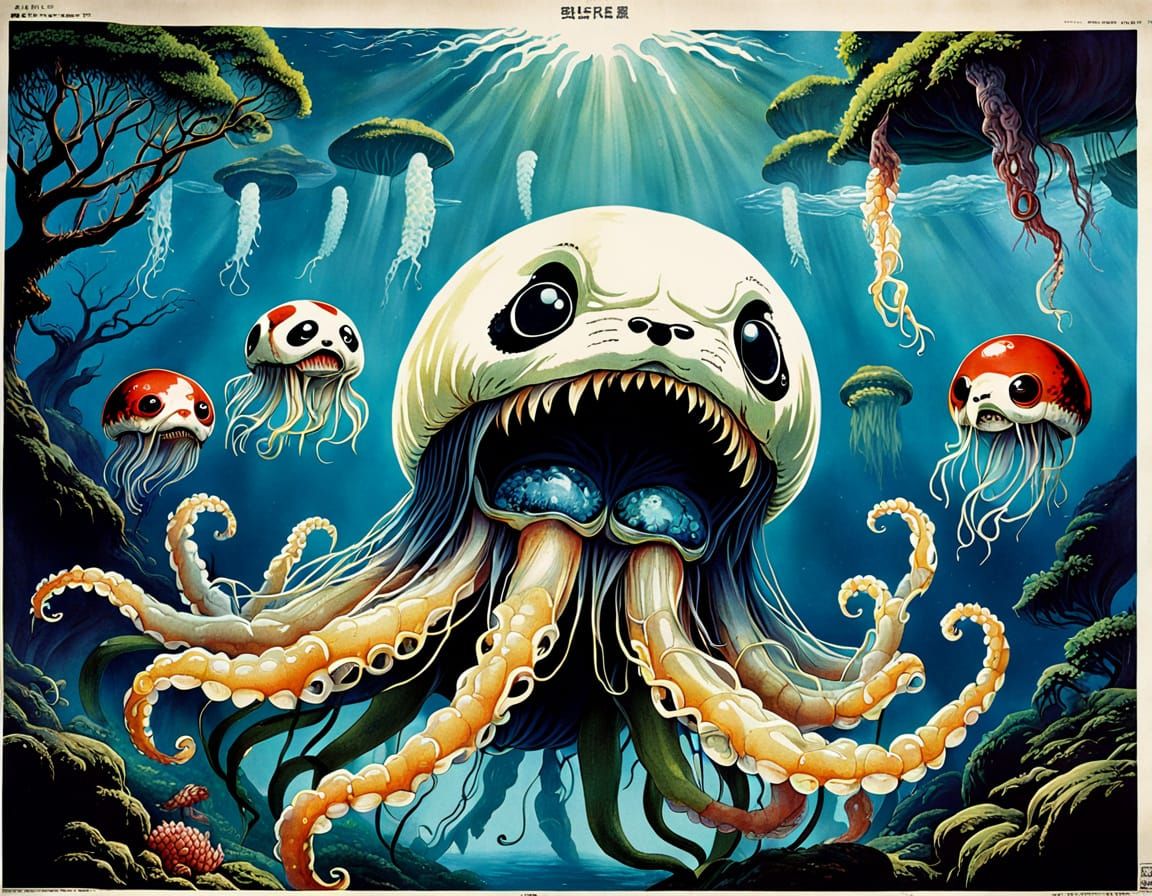 Grotesque 1970s-Style Monster Hybrid Emerges from the Depths