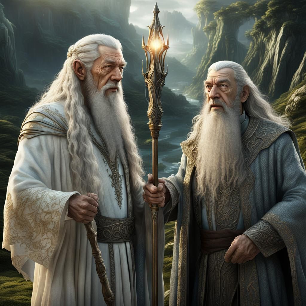 Fantasy Scene with Wizards in Detailed Matte Painting