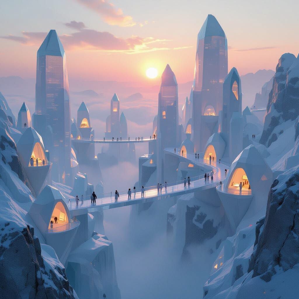 Crystal City Metropolis at Dawn in Futuristic Style