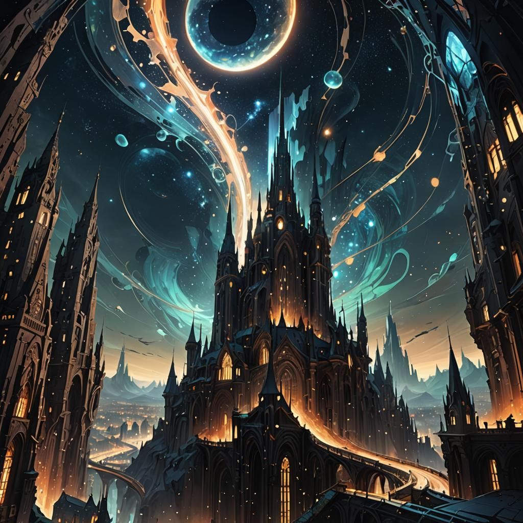 Ethereal Metropolis in a Starry Expanse