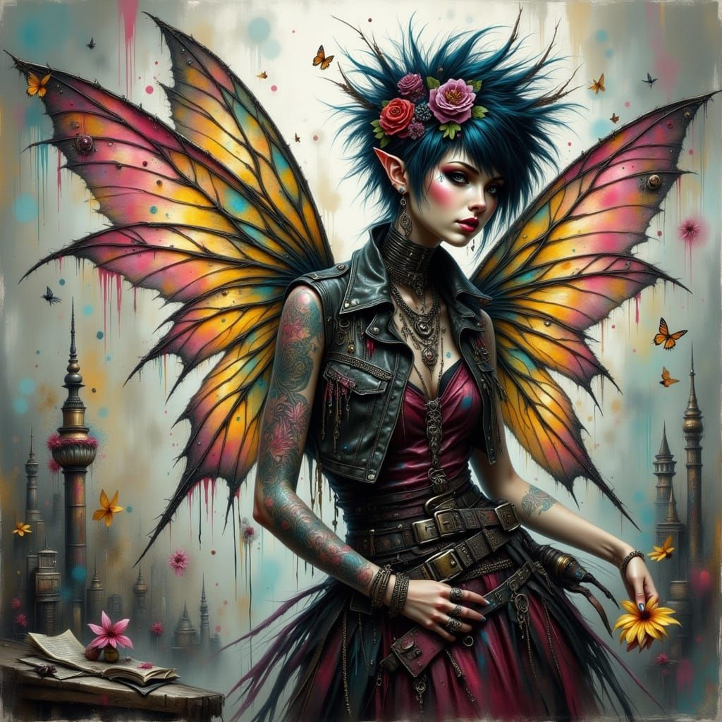 Punk Rocker Fairy in Grunge Style