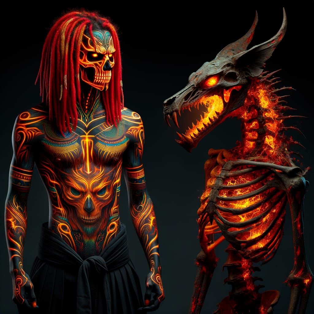 Sinister Anubis-like Figure with Skeletal Dragon