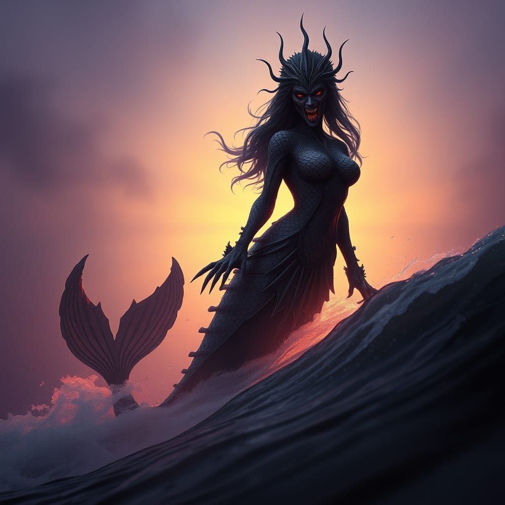 Majestic Mermaid Emerges from the Dusk